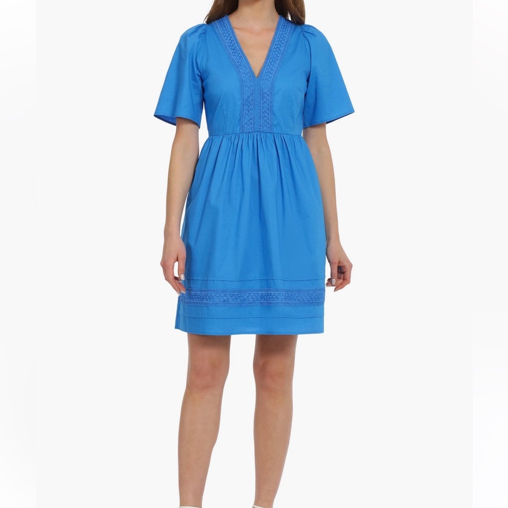 Maggy London Short Sleeve Stretch Cotton Fit & Flare Dress in Bright Blue